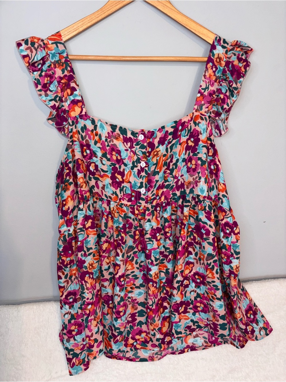 Bohemian Floral Ruffle Strap Women's Babydoll Tank Top in Multicolor Size XL